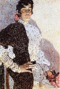 Alexander Yakovlevich GOLOVIN The Woman of spanish had on a shawl Black oil on canvas